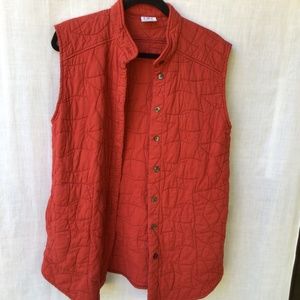 CMC Color Me Cotton Quilted Long Vest Size S/M Red